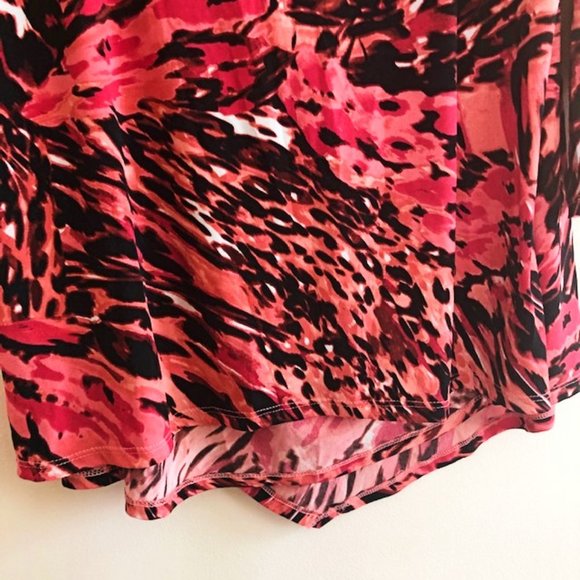 Jennifer Lopez Plus 1X Wrap Animal Print Coral Fuchsia Ruched Surplice Blouse - Picture 13 of 16